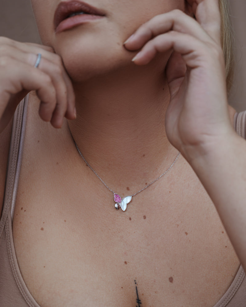 Pink Butterfly Necklace Sterling Silver